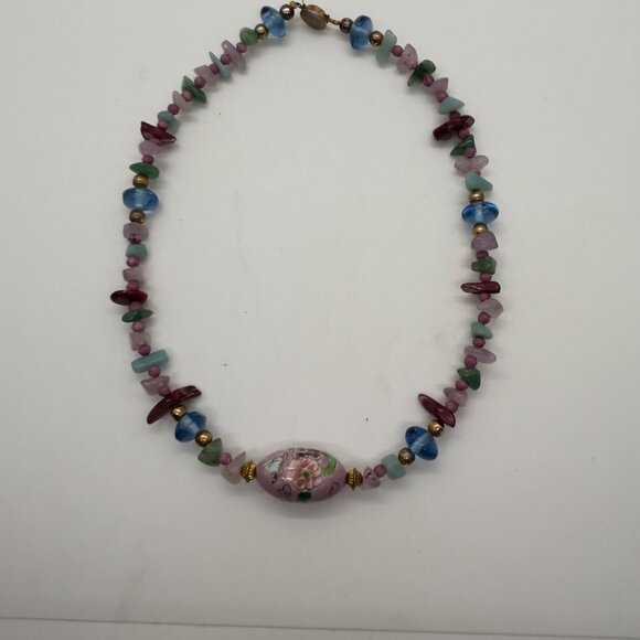Cloisonné Bead Necklace with Multicolor Natural Stone & Glass and Bracelet - Picture 13 of 16